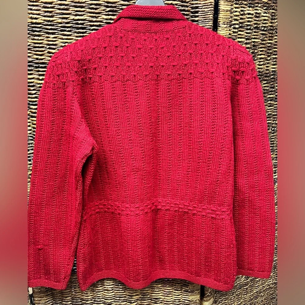 Lauren Ralph Lauren-Red Women’s Hand knit full zip sweater, Size: Petite Medium‎